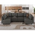 thumbnail image 1 of LLappuil Modular Sectional Sofa, Convertible 112" U Shaped Sectional Couch with Storage, Modular Sectional Sofa Couch for Living Room, Faux Leather Fabric Waterproof 6 Seat Sectional Sofa Gray, 1 of 7
