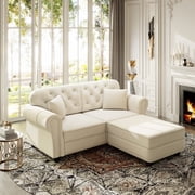 LLappuil Modular Sectional Sofa, Loveseat Sofa with Ottoman, Velvet Chesterfield Sofa for Living Room Beige