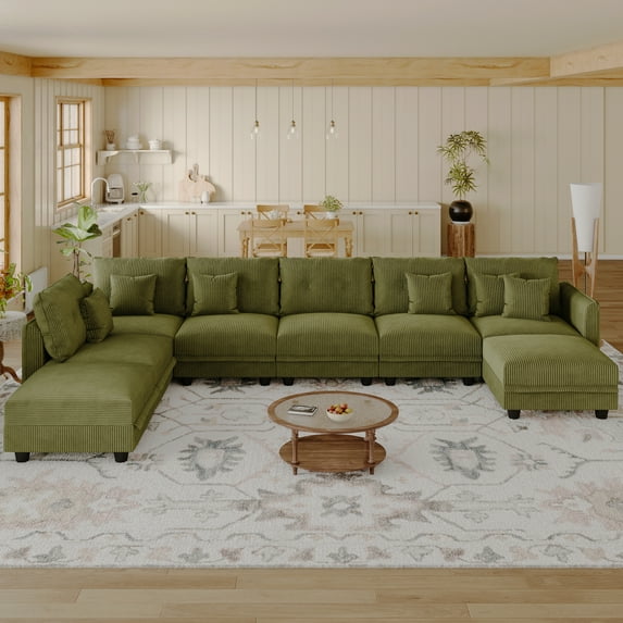 LLappuil Modular Sectional Sofa, Modular Sectional Couch with Storage, 8 Seat Corduroy Oversized Sofa with 6 Back Cushion 6 Throw Pillow Green