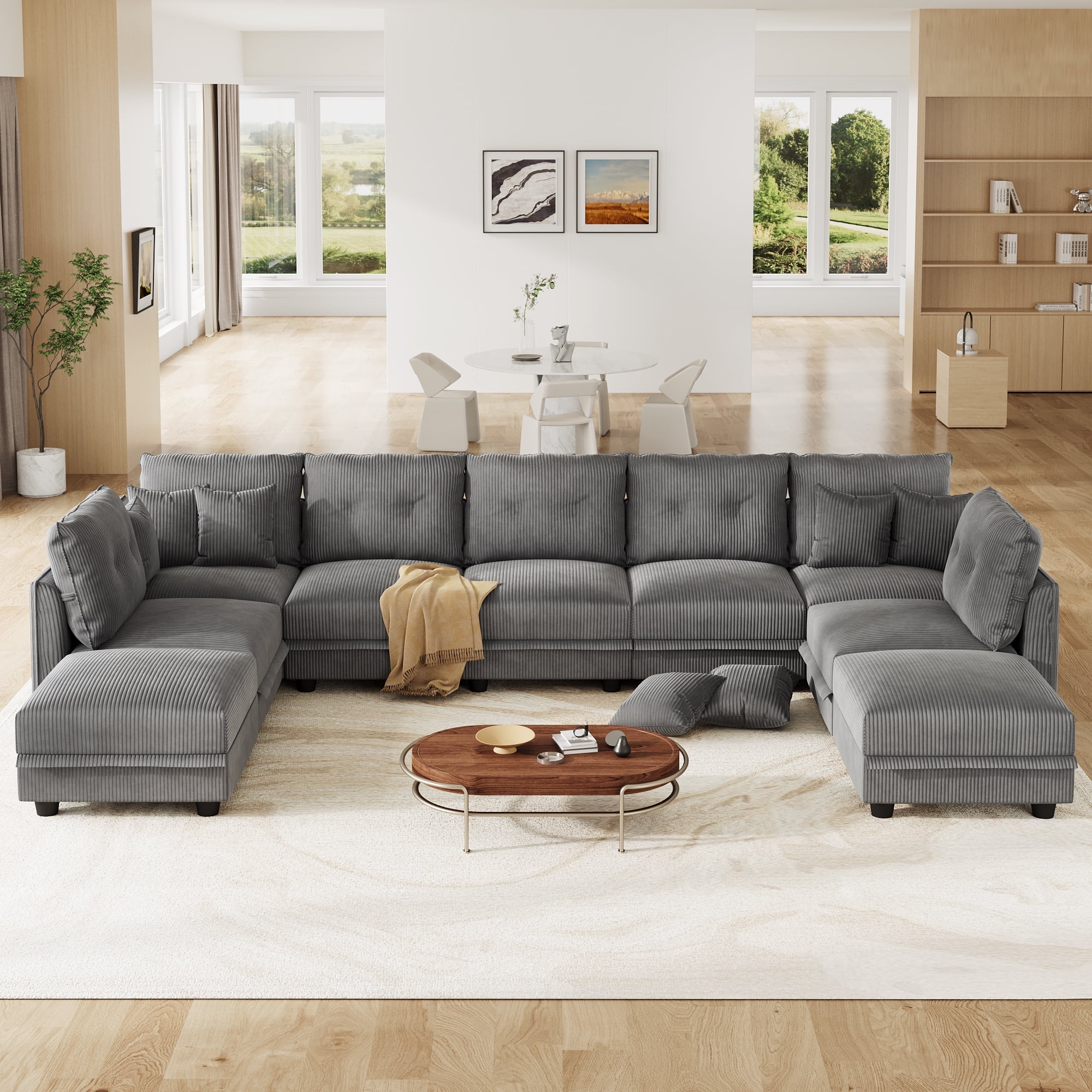 LLappuil Modular Sectional Sofa - 12-Seat Velvet Sleeper With Storage & 9 Ottomans - Waterproof Anti-Scratch Grey Sofa - View #12
