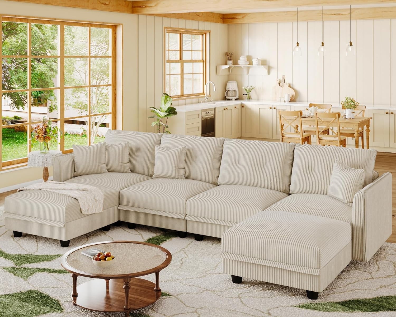 LLappuil Modular Sectional Sofa, Modular Sectional Couch with Storage, 6 Seat Corduroy Oversized Sofa with 4 Back Cushion 4 Throw Pillow Beige