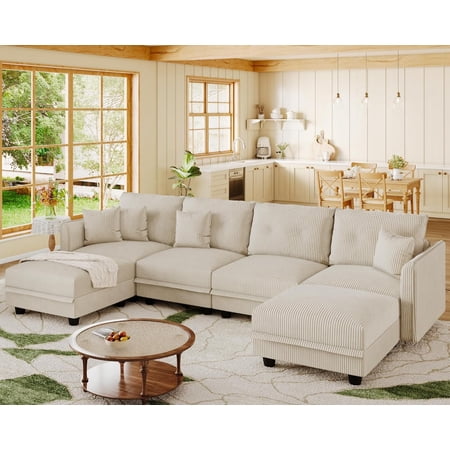 LLappuil Modular Sectional Sofa, Modular Sectional Couch with Storage, 6 Seat Corduroy Oversized Sofa with 4 Back Cushion 4 Throw Pillow Beige price history and forecast - LLappuil WT-7103CDSOFA001-A