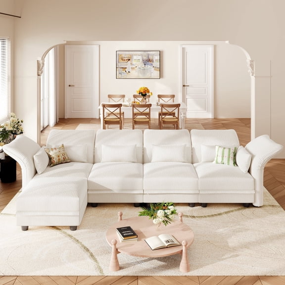 LLappuil Modular Sectional Sofa, Sectional Couch with Storage Seat, Oversized Corduroy Sofa Couch with Adjustable Arms Backs for Living Room Beige
