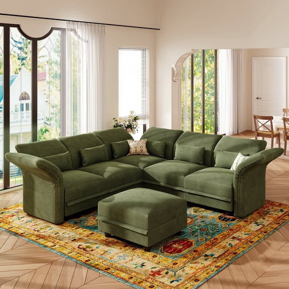 LLappuil Modular Sectional Sofa, Sectional Couch with Storage Seat, Oversized Corduroy Sofa Couch with Adjustable Arms Backs for Living Room Green