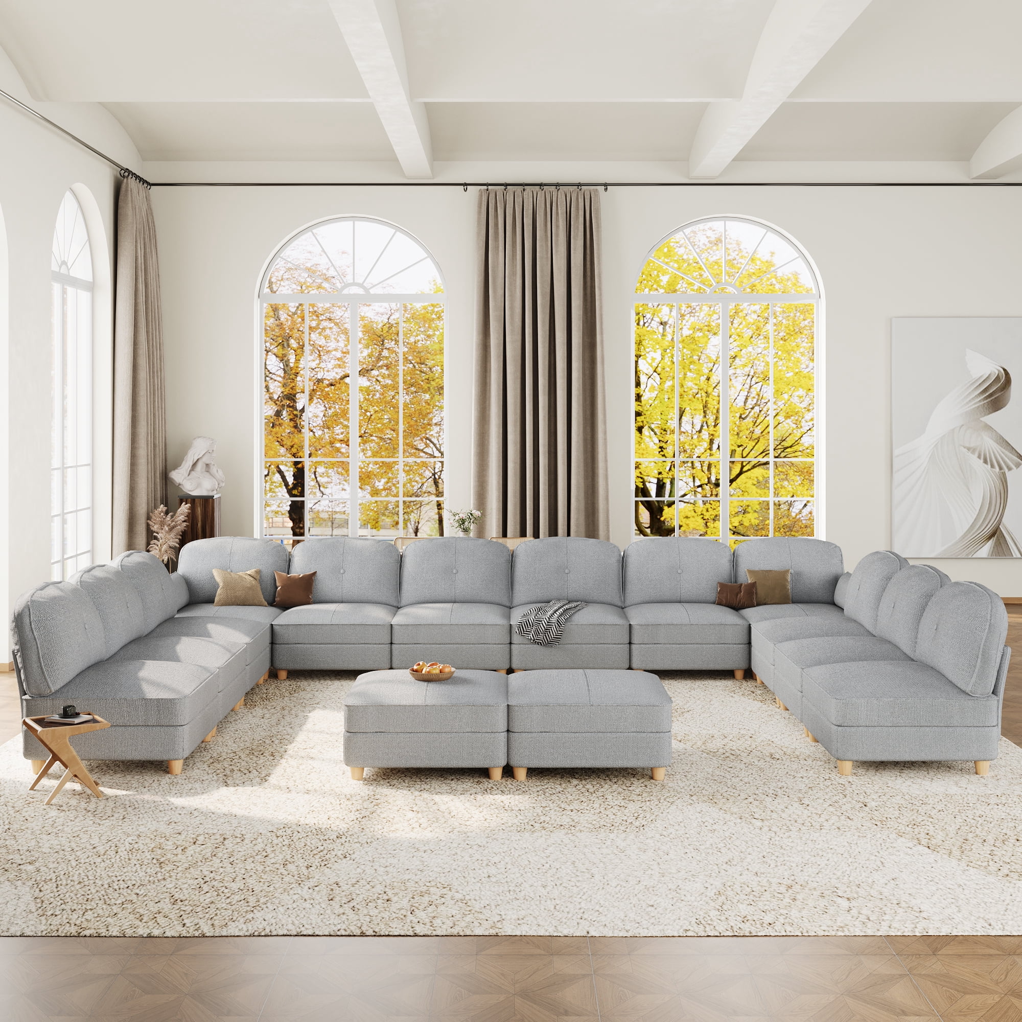 LLappuil Modular Sectional Sofa, 10 Seat Modular Sectional Sofa with Storage, 4 Corner Large Seat, Adjustable Armrest, 25.6