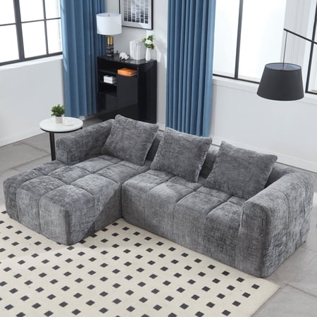LLappuil Modular Sectional sofa, Cloud Sectional Sofa with Chaise, 25.6" Deep Seat Chenille Sofa Couch for Living Room Gray
