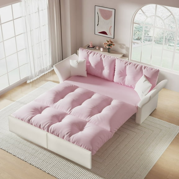 LLappuil Queen Size Pull Out Sofa Bed, 75" Oversized Loveseat Sofa Convertible Sleeper Sofa Bed, Velvet Sofa Couch for Living Room Apartment Pink