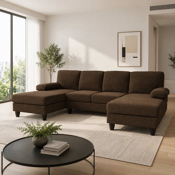 LLappuil Sectional Sofa, 104" Sectional Couch with Dual Chaise, Upholstered Sofa Couch for Living Room Brown