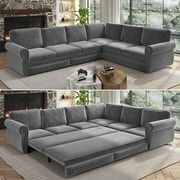 LLappuil Sectional Sofa Couch, Oversized Chenille Sofa with Pull Out Sofa Bed for Living Room Light Gray