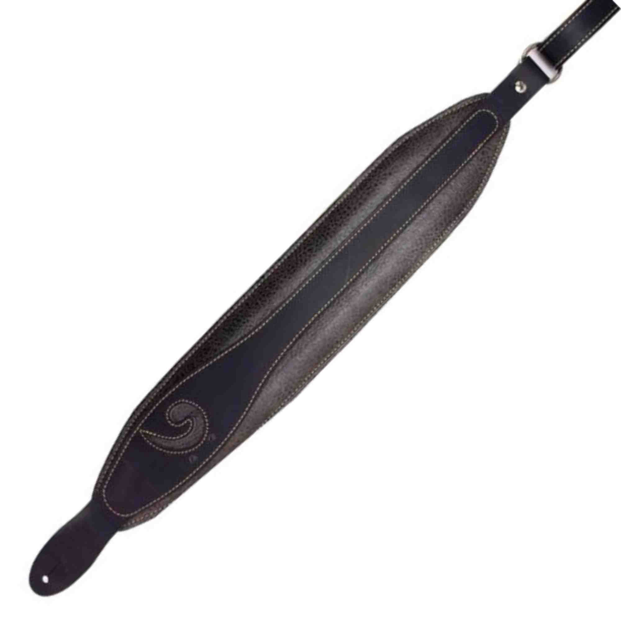 LM Products 3" Leather Bass Clef Padded Guitar Strap - Distressed Black
