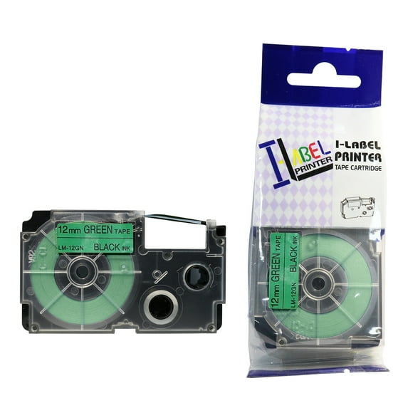 LM Tape Compatible 1/2" (12mm) Black on Green Tape for your Casio KL430 / KL-430 EZ Label Printer.