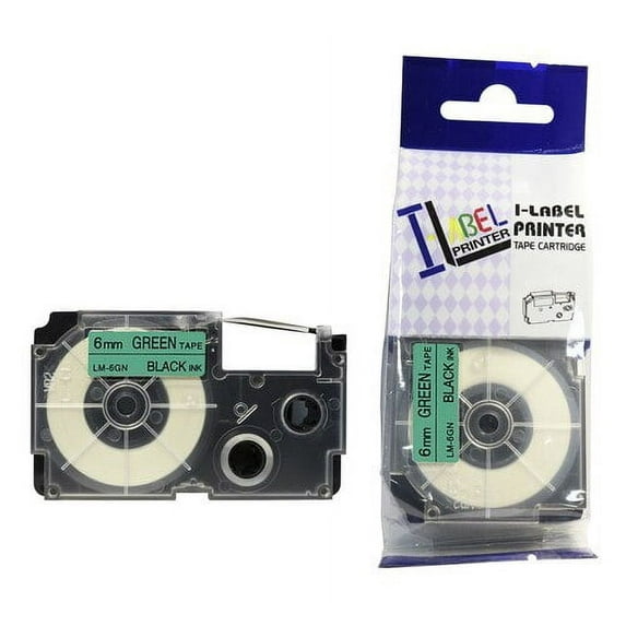 LM Tape Compatible 1/4" (6mm) Black on Green Tape for your Casio KL100 / KL-100 EZ Label Printer.