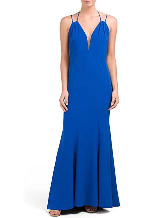 Plunge Deep V-Neck Long Gown Cobalt (4)
