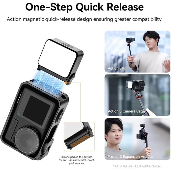 LM18 Vlogging Light Mini LED Action Camera Video Light Magnetic Photography Fill Lighting for DJI Osmo Nano Action 3/4 Camera Cage Accessories, Xtra, PK-06 Pocket 3/4 Expansion Adapter
