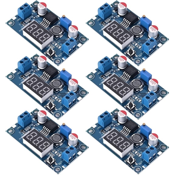 LM2596 DC-DC Buck Power Converter Module, Adjustable Voltage Regulator 4-40V to 1.25-37V with LED Voltmeter Display (Pack of 6)
