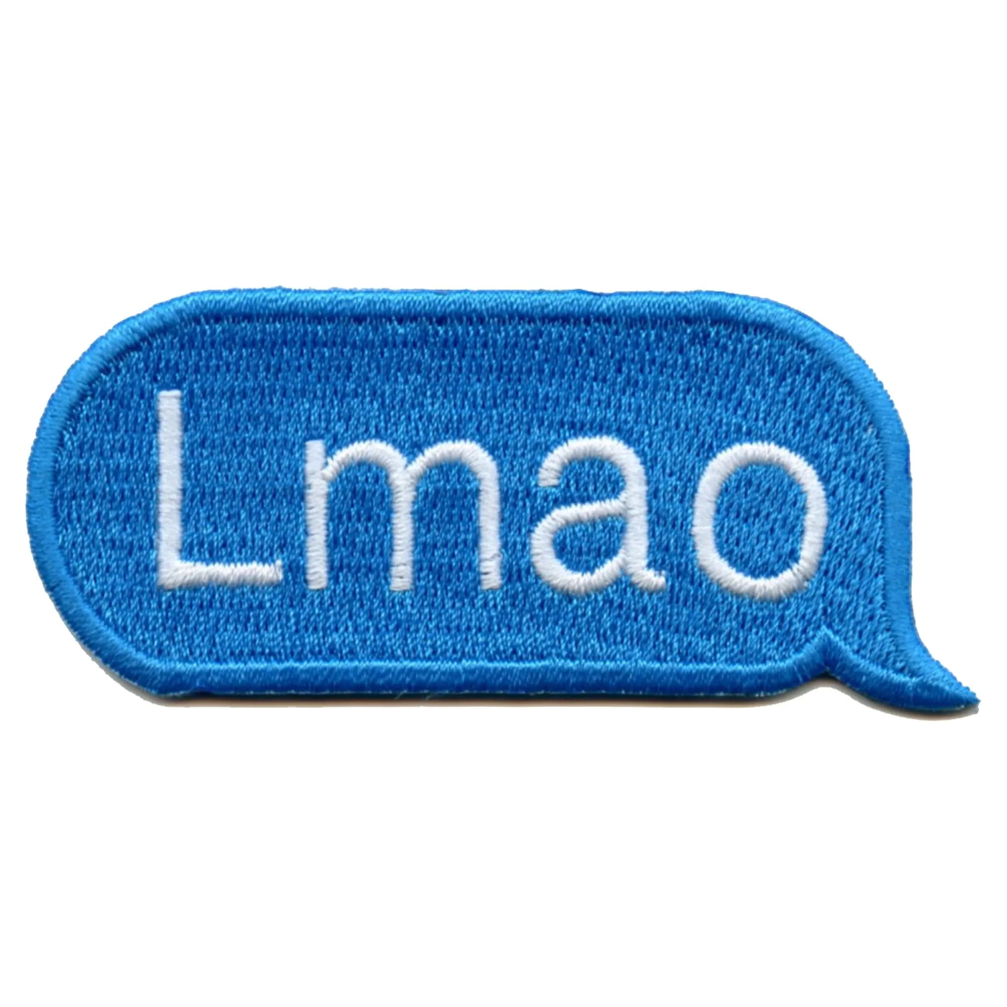 LMAO Blue Text Script Word Bubble Emoji Iron On Embroidered Patch