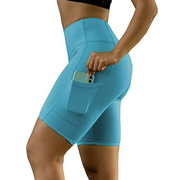LMB Biker Shorts for Women with Pockets, High Slimming Waist, Milky Blue Plus