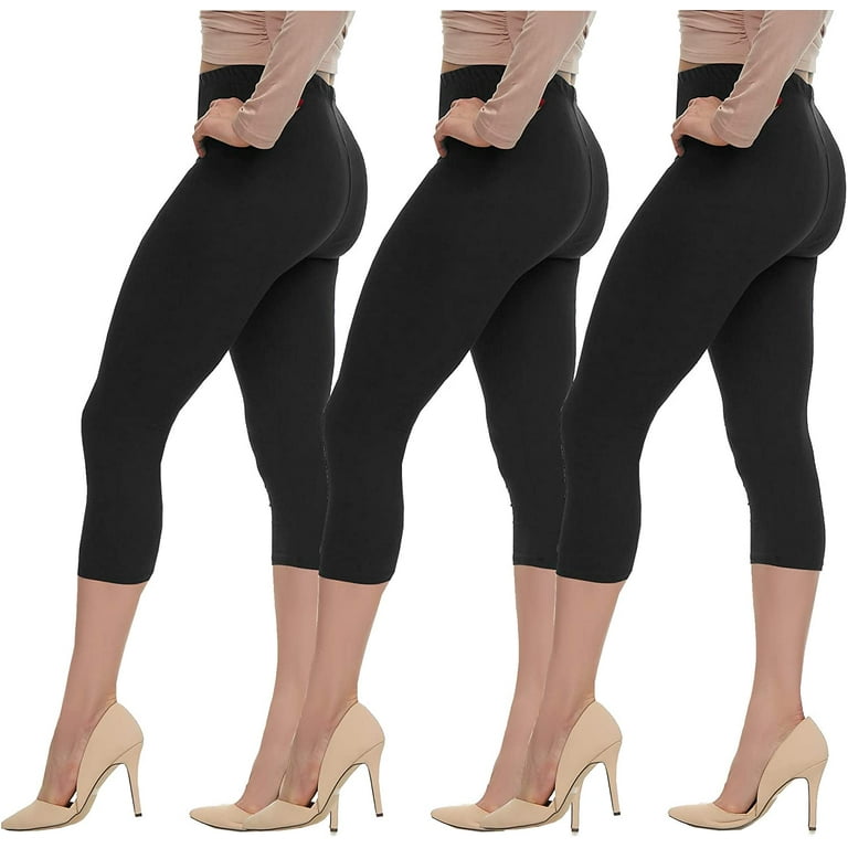 LMB Capri Leggings for Women Buttery Soft Polyester Fabric, Black 3-pack,  XS - L