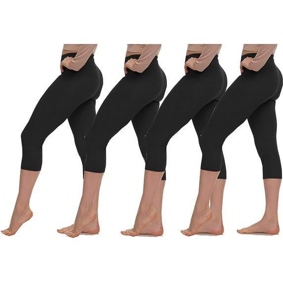 LMB Capri Leggings for Women Buttery Soft Polyester Fabric, Black 4-Pack, XL - 3XL