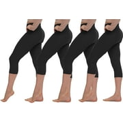 LMB Capri Leggings for Women Buttery Soft Polyester Fabric, Black 4-Pack, XS - L