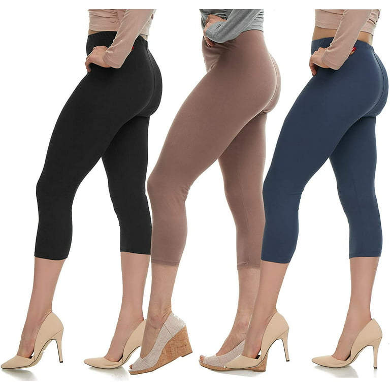 LMB Capri Leggings for Women Buttery Soft Polyester Fabric, Black Mocha  Charcoal, XL - 3XL