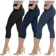 LMB Capri Leggings for Women Buttery Soft Polyester Fabric, Black Navy Charcoal, XL - 3XL