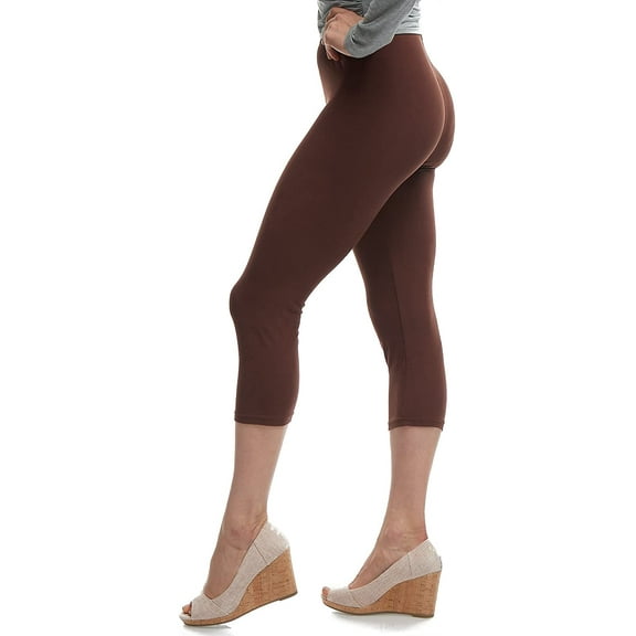 LMB Capri Leggings for Women Buttery Soft Polyester Fabric, Brown, XL - 3XL