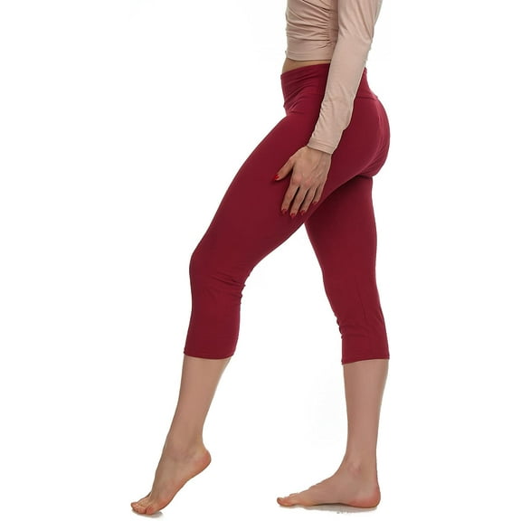 LMB Capri Leggings for Women Buttery Soft Polyester Fabric, Burgundy, XS - L