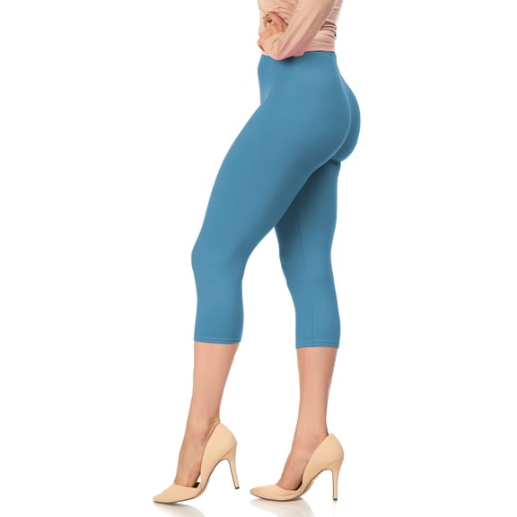 LMB Capri Leggings for Women Buttery Soft Polyester Fabric, Cendre Blue, XL - 3XL