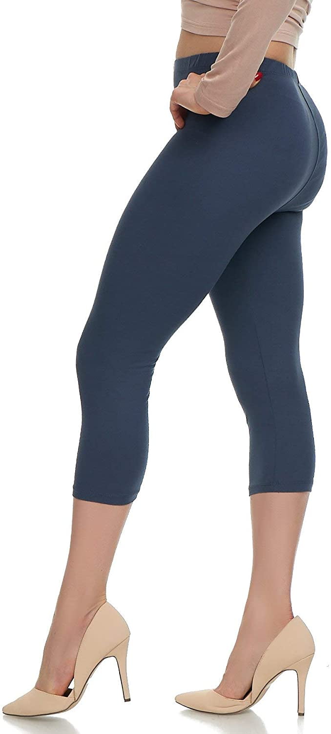 LMB Capri Leggings for Women Buttery Soft Polyester Fabric, Navy, XL - 3XL  