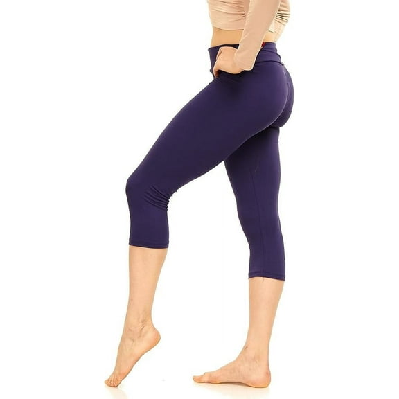 LMB Capri Leggings for Women Buttery Soft Polyester Fabric, Deep Purple, XL - 3XL