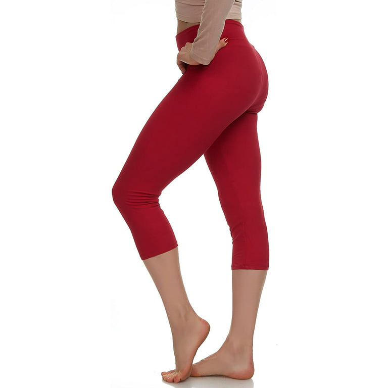 LMB Capri Leggings for Women Buttery Soft Polyester Fabric, Deep Red, XL -  3XL