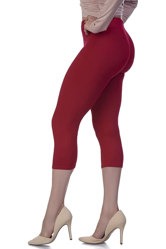 Capri Leggings for Women Buttery Soft Polyester Fabric, Deep Red, XL - 3XL