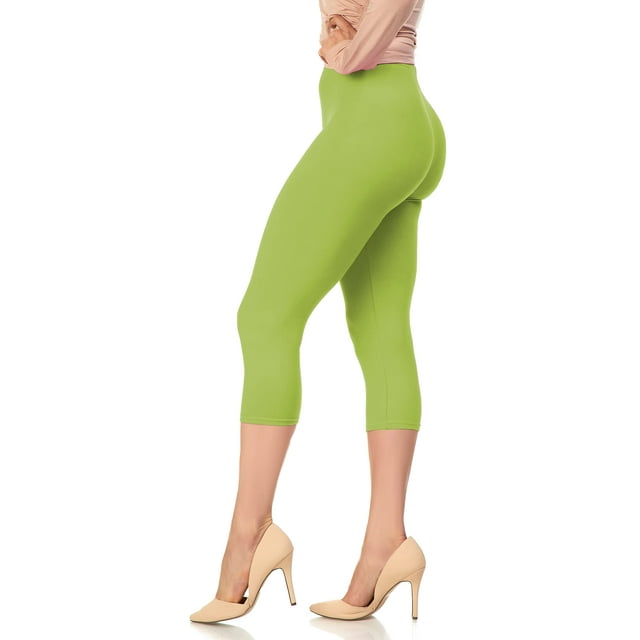 LMB Capri Leggings for Women Buttery Soft Polyester Fabric, Kiwi Colada