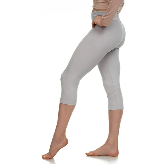 LMB Capri Leggings for Women Buttery Soft Polyester Fabric, Light Grey, XS - L