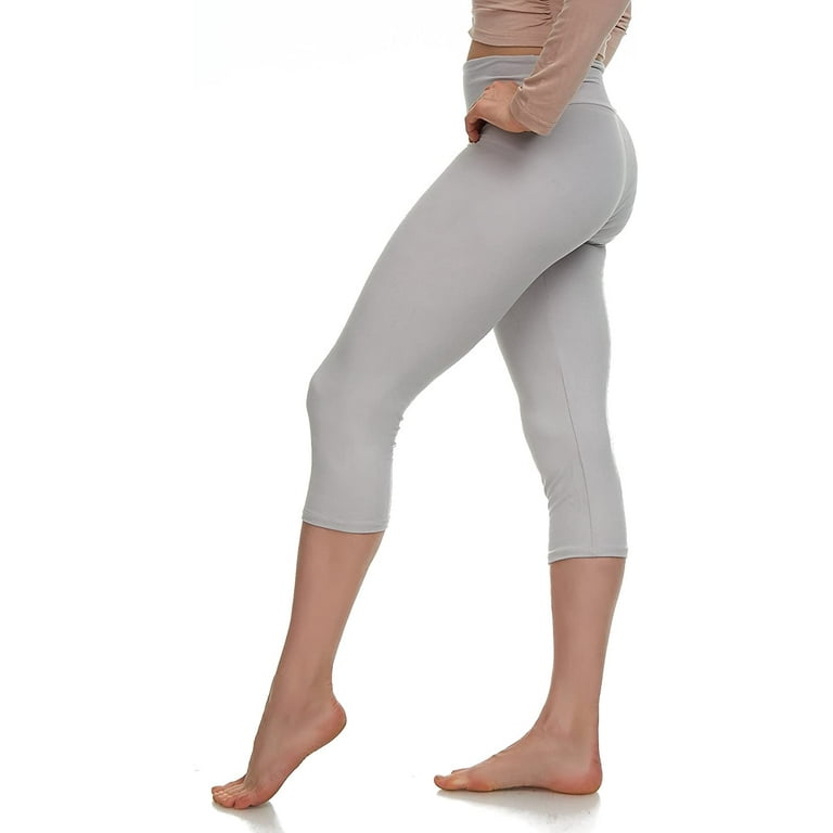 LMB Capri Leggings for Women Buttery Soft Polyester Fabric, Light Grey, XS  - L