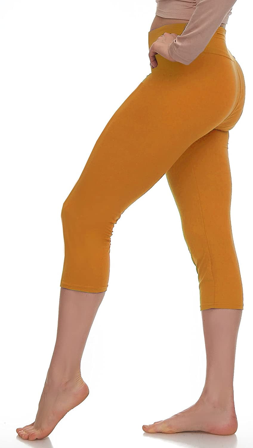 LMB Capri Leggings for Women Buttery Soft Polyester Fabric, Mustard, XS - L