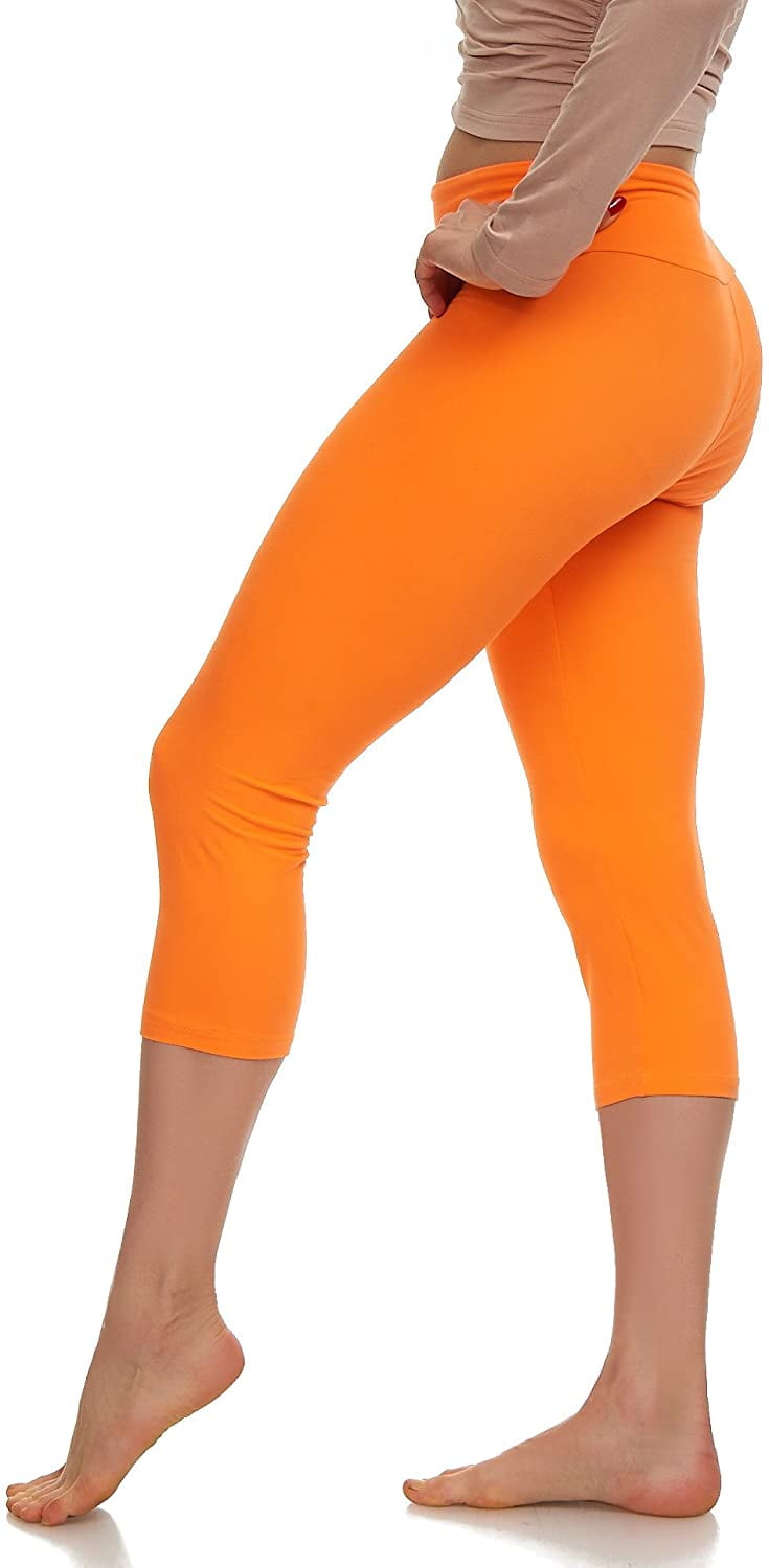 LMB Capri Leggings for Women Buttery Soft Polyester Fabric, Neon Orange, XL  - 3XL