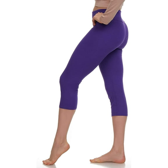 LMB Capri Leggings for Women Buttery Soft Polyester Fabric, Purple, XS - L