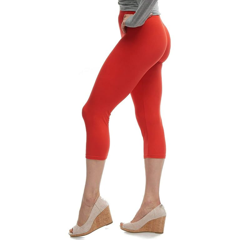LMB Capri Leggings for Women Buttery Soft Polyester Fabric, Red, XS - L 