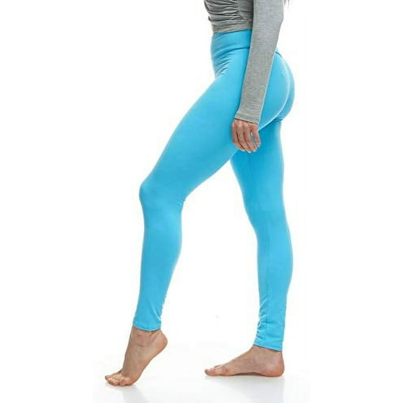 LMB Lush Moda Leggings for Women with Comfortable Yoga Waistband - Buttery Soft in Many of Colors - fits X-Small to X-Large, Aqua