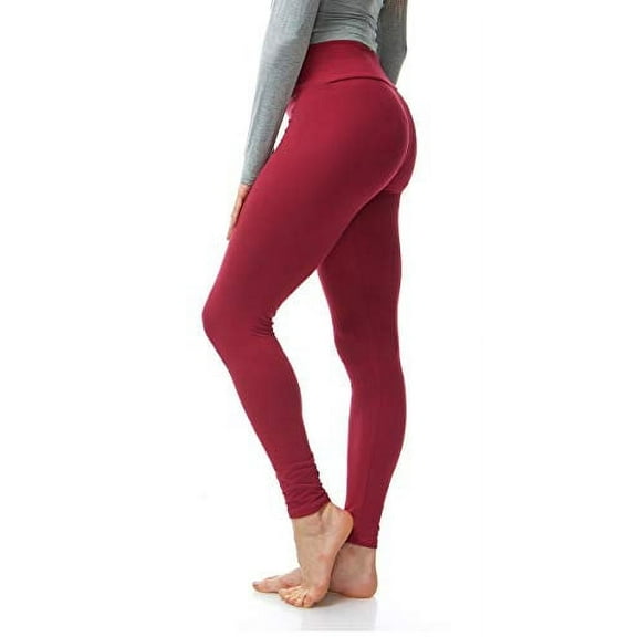 LMB Lush Moda Leggings for Women with Comfortable Yoga Waistband - Buttery Soft in Many of Colors - fits X-Small to X-Large, Deep Red
