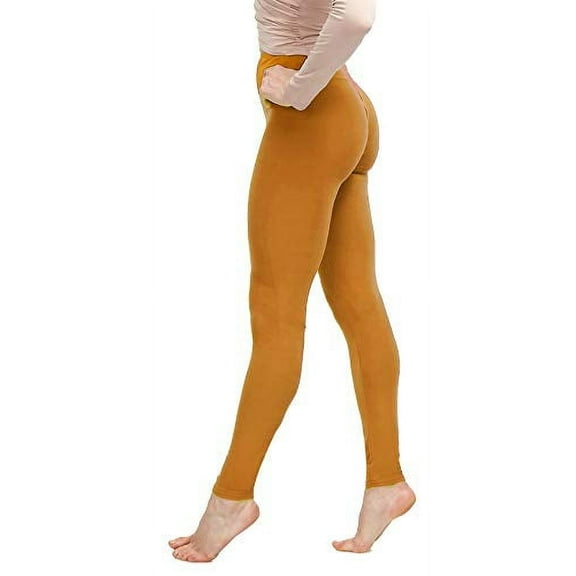 LMB Lush Moda Leggings for Women with Comfortable Yoga Waistband - Buttery Soft in Many of Colors - fits X-Small to X-Large, Mustard