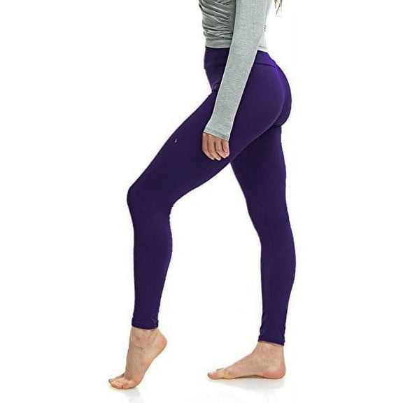LMB Lush Moda Leggings for Women with Comfortable Yoga Waistband - Buttery Soft in Many of Colors - fits X-Small to X-Large, Purple