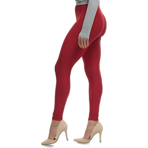 LMB Lush Moda Women's Leggings Basic Polyester - Extra Buttery Soft with Slimming Fit for Casual Wear, Lounging, Yoga, Exercise and Layering - Many Colors - Deep Red (XS - XL)