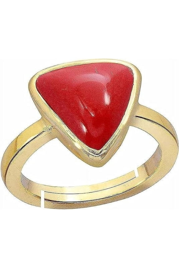 6.25 Carat Red Coral Panchdhatu Gold Triangle Shape Adjustable Ring Gifts for Women And Men
