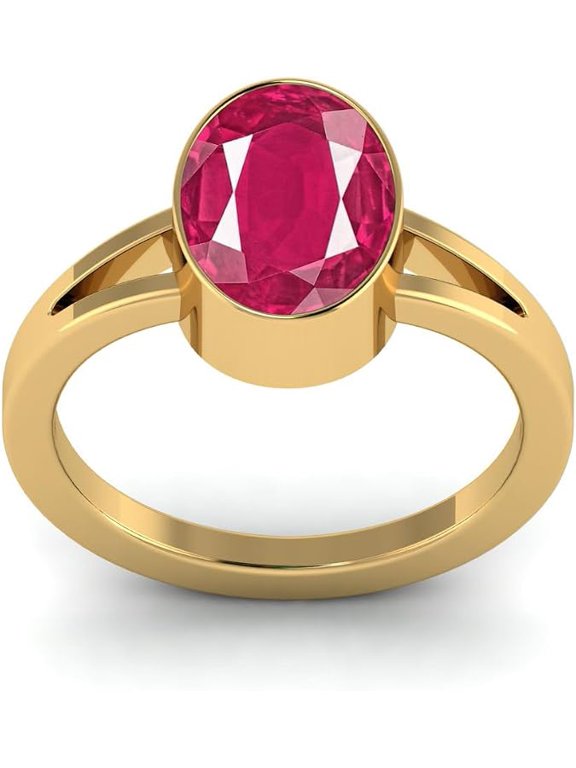 Natural Ruby Gemstone Adjustable Ring for Men and Women, Gold Plated Astrological Statement Jewelry