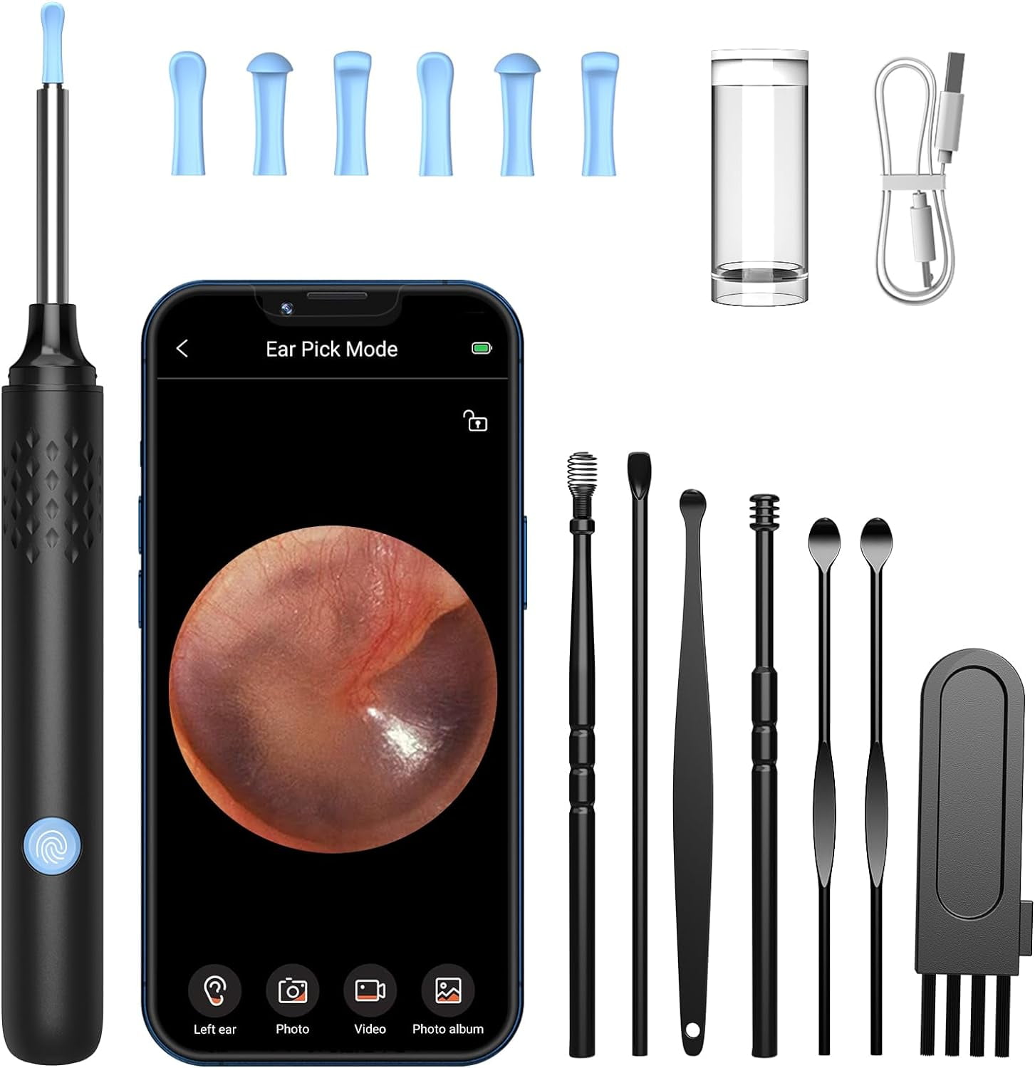 LMECHN Ear Wax Removal Camera Ear Cleaner, Wireless 360 Visible Ear Camera with WiFi, Ear Pick Cleaning Kit Suitable for Ear, Nose, Skin, Gift for Family, Pets, Lover