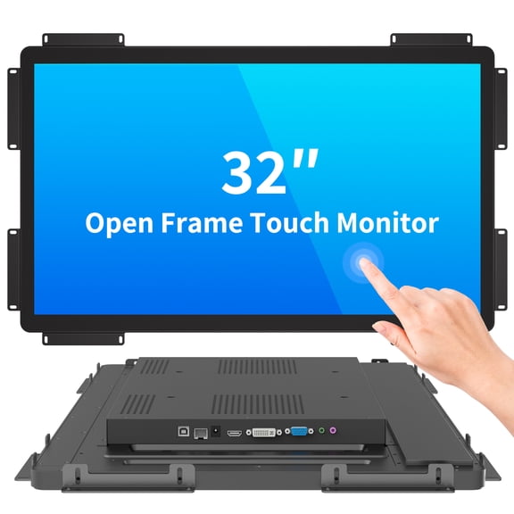 LMENGER 32IN Open Frame Touch Monitor, PCAP 10-Point Touch Industrial Touchscreen Monitor, with HDMI/VGA/DVI Interface, Active Matrix TFT LCD,LED Backlight, with VESA Mount