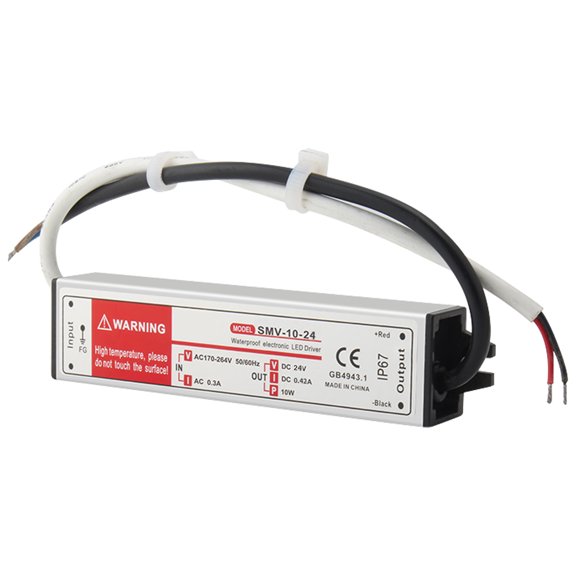 LMENGER Waterproof SMV10W 24V 0.42A Power Supply DC Constant Voltage LED Driver Input 85-264VAC with Thick Power Cords Suitable for Light Strips, Advertising Light Boxes, etc